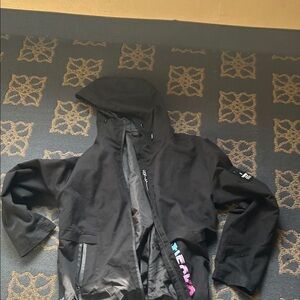 Ecko Unlimited Black Hooded Utility Jacket with Multicolor Logo